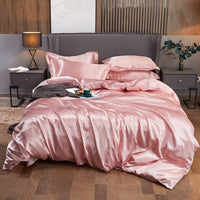 HKM-540371 Solid Color Real Silk Quilt Cover and Sheet Set - Four-Piece Bedding Collection