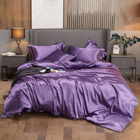 HKM-540371 Solid Color Real Silk Quilt Cover and Sheet Set - Four-Piece Bedding Collection