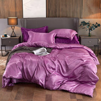 HKM-540371 Solid Color Real Silk Quilt Cover and Sheet Set - Four-Piece Bedding Collection