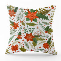 HKM-540435 Modern Linen Santa Plaid Print Pillowcase - 45x45cm, Leaf Pattern, No Pillow Insert Included