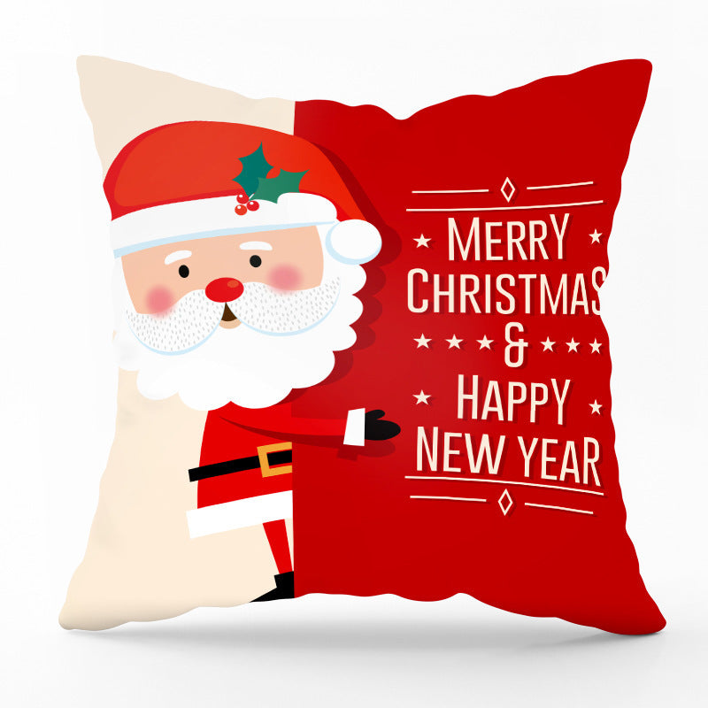 HKM-540435 Modern Linen Santa Plaid Print Pillowcase - 45x45cm, Leaf Pattern, No Pillow Insert Included