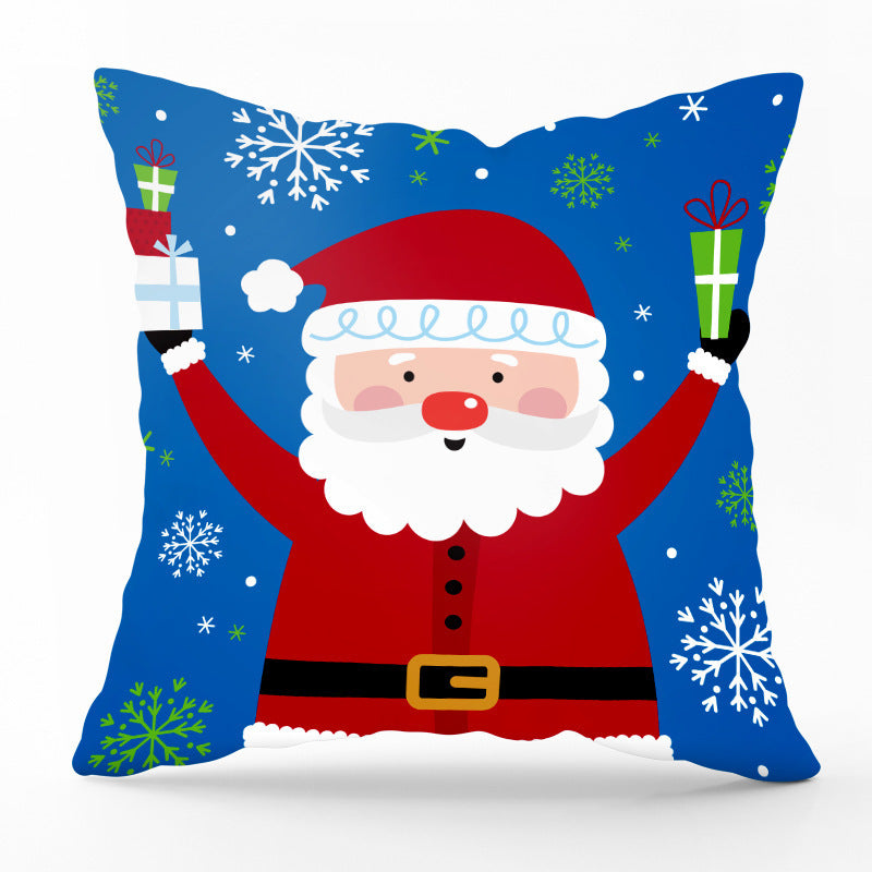HKM-540435 Modern Linen Santa Plaid Print Pillowcase - 45x45cm, Leaf Pattern, No Pillow Insert Included