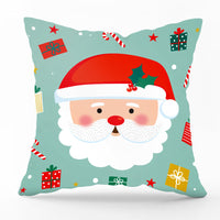 HKM-540435 Modern Linen Santa Plaid Print Pillowcase - 45x45cm, Leaf Pattern, No Pillow Insert Included