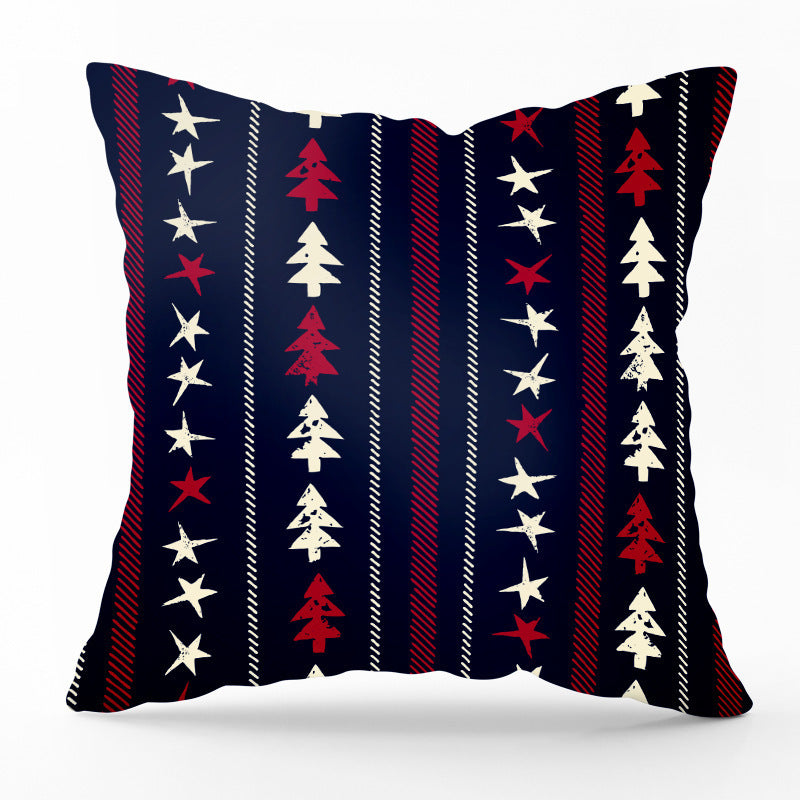 HKM-540435 Modern Linen Santa Plaid Print Pillowcase - 45x45cm, Leaf Pattern, No Pillow Insert Included