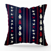 HKM-540435 Modern Linen Santa Plaid Print Pillowcase - 45x45cm, Leaf Pattern, No Pillow Insert Included