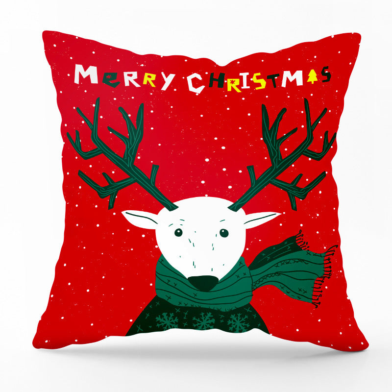 HKM-540435 Modern Linen Santa Plaid Print Pillowcase - 45x45cm, Leaf Pattern, No Pillow Insert Included