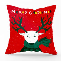 HKM-540435 Modern Linen Santa Plaid Print Pillowcase - 45x45cm, Leaf Pattern, No Pillow Insert Included