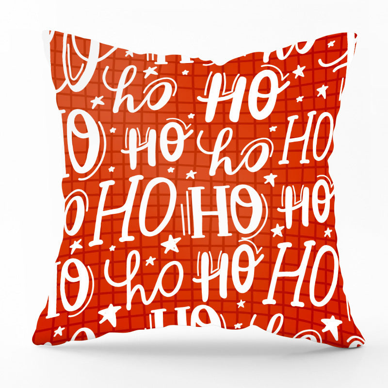 HKM-540435 Modern Linen Santa Plaid Print Pillowcase - 45x45cm, Leaf Pattern, No Pillow Insert Included