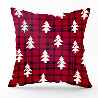 HKM-540435 Modern Linen Santa Plaid Print Pillowcase - 45x45cm, Leaf Pattern, No Pillow Insert Included