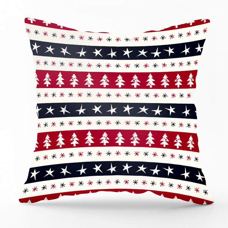 HKM-540435 Modern Linen Santa Plaid Print Pillowcase - 45x45cm, Leaf Pattern, No Pillow Insert Included