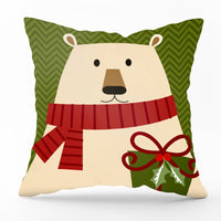 HKM-540435 Modern Linen Santa Plaid Print Pillowcase - 45x45cm, Leaf Pattern, No Pillow Insert Included