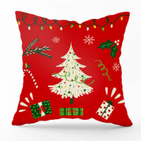 HKM-540435 Modern Linen Santa Plaid Print Pillowcase - 45x45cm, Leaf Pattern, No Pillow Insert Included