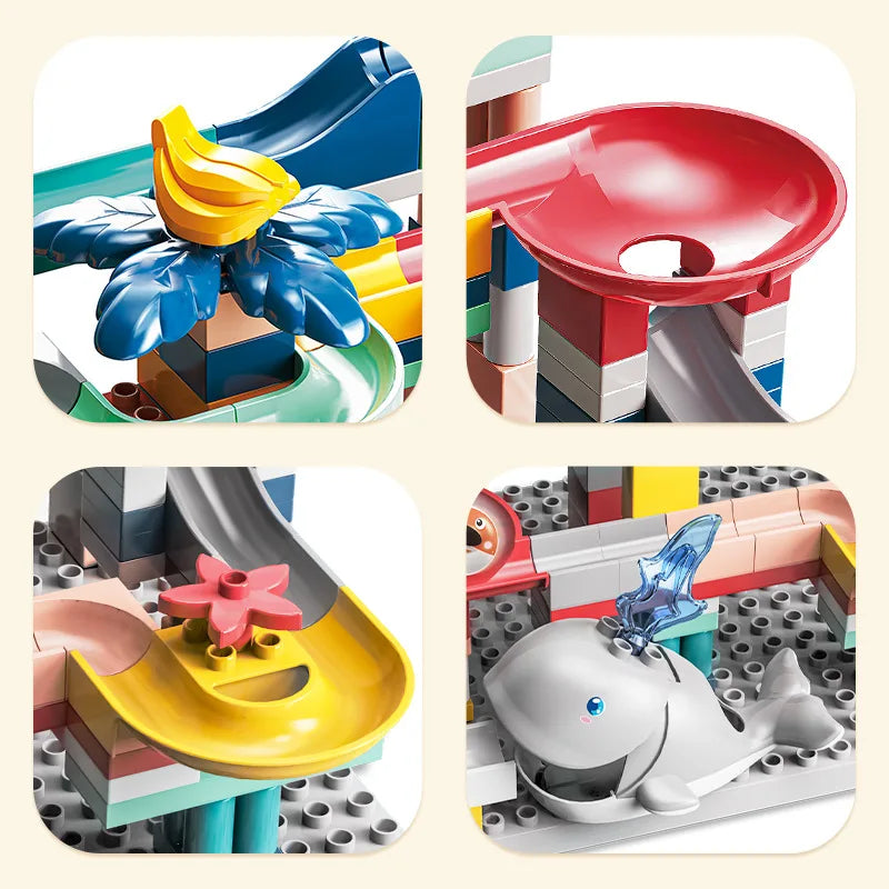 HKM-540627 Whale Rolling Ball Sliding Track Construction Toy Set - 135 Pieces, Educational Building Blocks for Ages 3 and Up