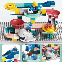 HKM-540627 Whale Rolling Ball Sliding Track Construction Toy Set - 135 Pieces, Educational Building Blocks for Ages 3 and Up