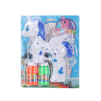 HKM-540691 Automatic Pink Horse-Themed Bubble Gun Toy with Lights and Music for Kids Ages 2-7