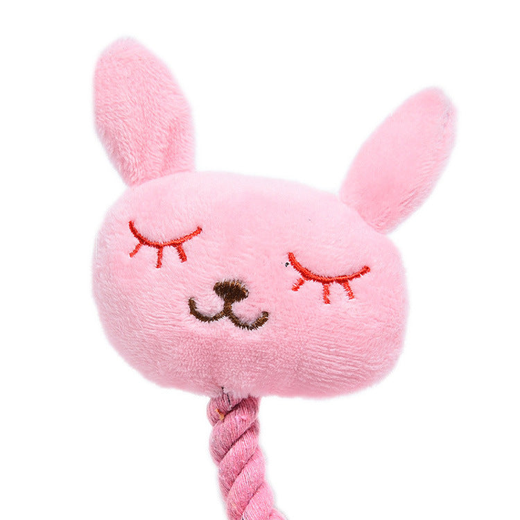 HKM-540819 Bite-Resistant Plush Dog Toy with Vocalization - Pink Rabbit & Green Frog