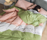 HKM-540883 Cotton Washed Four-Piece Double Bed Quilt Cover Set in Various Colors