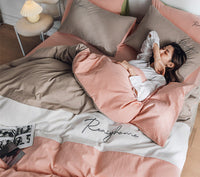 HKM-540883 Cotton Washed Four-Piece Double Bed Quilt Cover Set in Various Colors