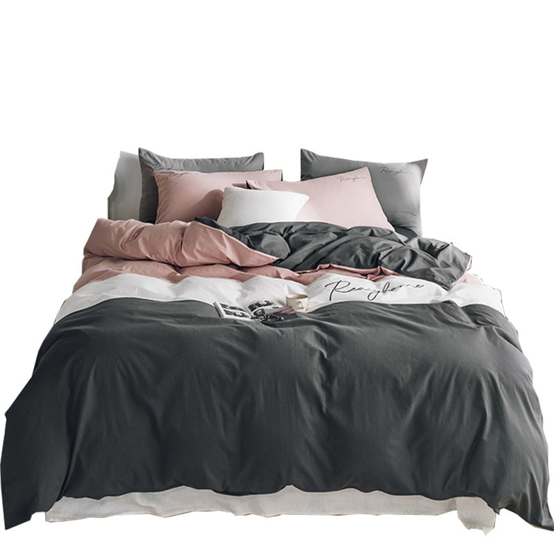 HKM-540883 Cotton Washed Four-Piece Double Bed Quilt Cover Set in Various Colors