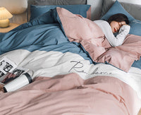 HKM-540883 Cotton Washed Four-Piece Double Bed Quilt Cover Set in Various Colors