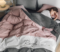 HKM-540883 Cotton Washed Four-Piece Double Bed Quilt Cover Set in Various Colors