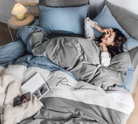 HKM-540883 Cotton Washed Four-Piece Double Bed Quilt Cover Set in Various Colors