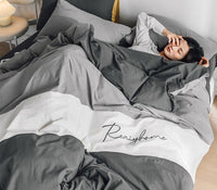 HKM-540883 Cotton Washed Four-Piece Double Bed Quilt Cover Set in Various Colors