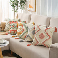HKM-540947 Embroidered Cotton Pillowcase - Stylish 45x45cm Tufted Design for Living Room or Bedroom