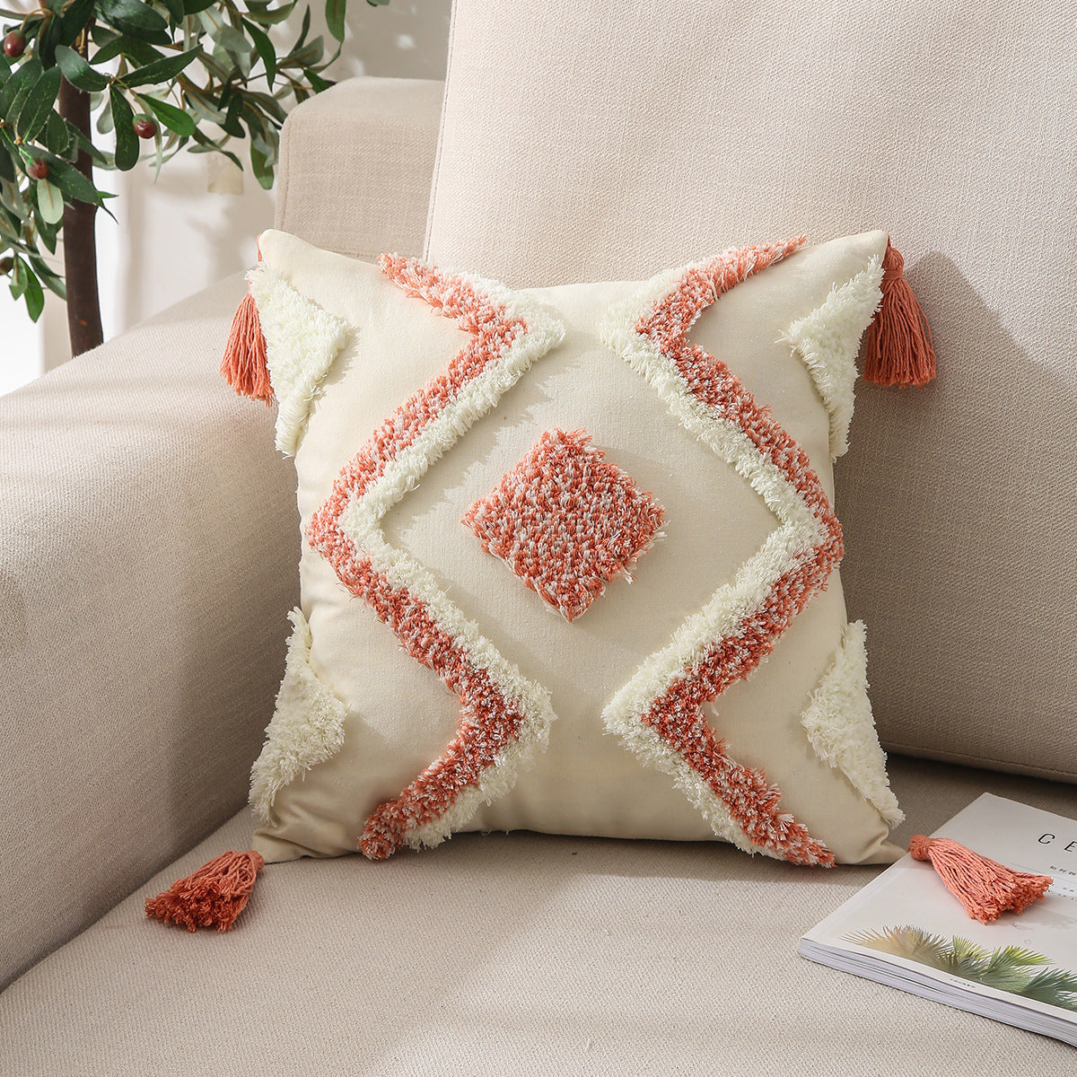 HKM-540947 Embroidered Cotton Pillowcase - Stylish 45x45cm Tufted Design for Living Room or Bedroom