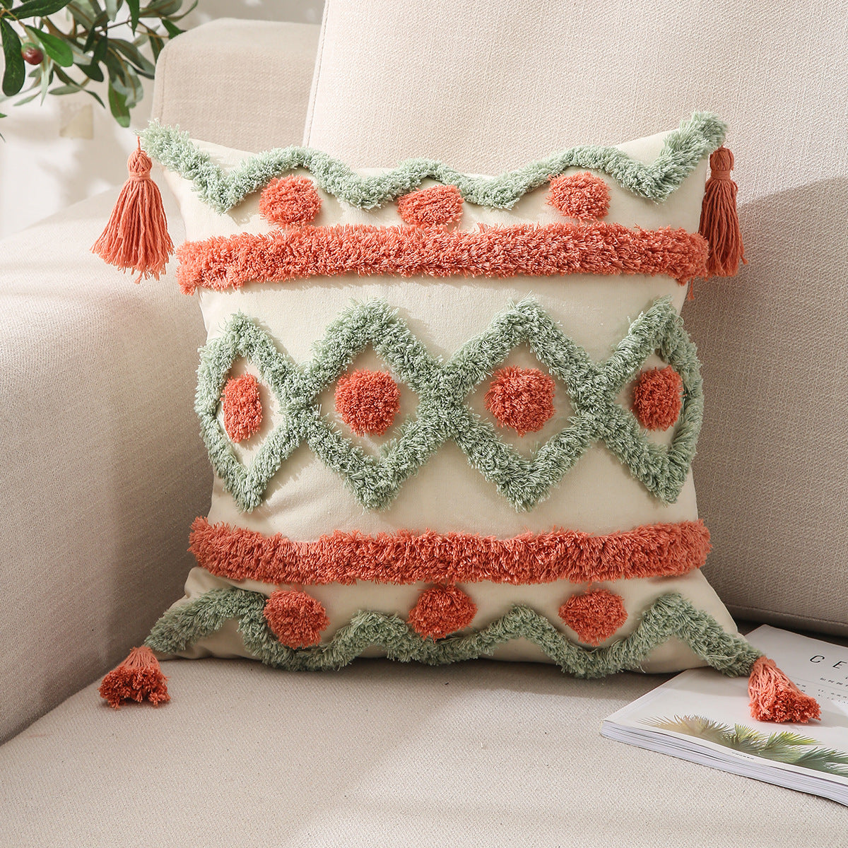 HKM-540947 Embroidered Cotton Pillowcase - Stylish 45x45cm Tufted Design for Living Room or Bedroom