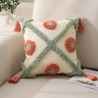 HKM-540947 Embroidered Cotton Pillowcase - Stylish 45x45cm Tufted Design for Living Room or Bedroom
