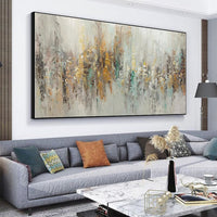 HKM-541139 Handmade Abstract Oil Painting on Canvas - Modern Horizontal Wall Art for Living Room and Bedroom Decor