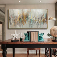 HKM-541139 Handmade Abstract Oil Painting on Canvas - Modern Horizontal Wall Art for Living Room and Bedroom Decor