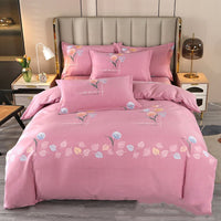 HKM-541203 Cotton Brushed Printed Four-Piece Bedding Set in Stripes, Rainbow, Cartoon, and Floral Designs
