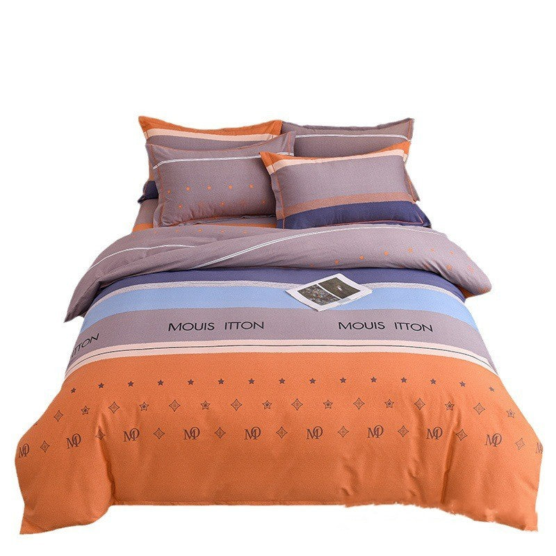 HKM-541203 Cotton Brushed Printed Four-Piece Bedding Set in Stripes, Rainbow, Cartoon, and Floral Designs