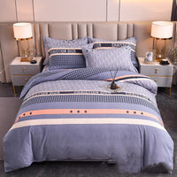 HKM-541203 Cotton Brushed Printed Four-Piece Bedding Set in Stripes, Rainbow, Cartoon, and Floral Designs