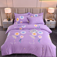 HKM-541203 Cotton Brushed Printed Four-Piece Bedding Set in Stripes, Rainbow, Cartoon, and Floral Designs