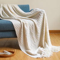 HKM-541267 Cozy Knitted Tassel Blanket for Office and Home Comfort - Yellow, Khaki, Navy, Beige