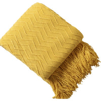 HKM-541267 Cozy Knitted Tassel Blanket for Office and Home Comfort - Yellow, Khaki, Navy, Beige