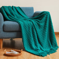 HKM-541267 Cozy Knitted Tassel Blanket for Office and Home Comfort - Yellow, Khaki, Navy, Beige