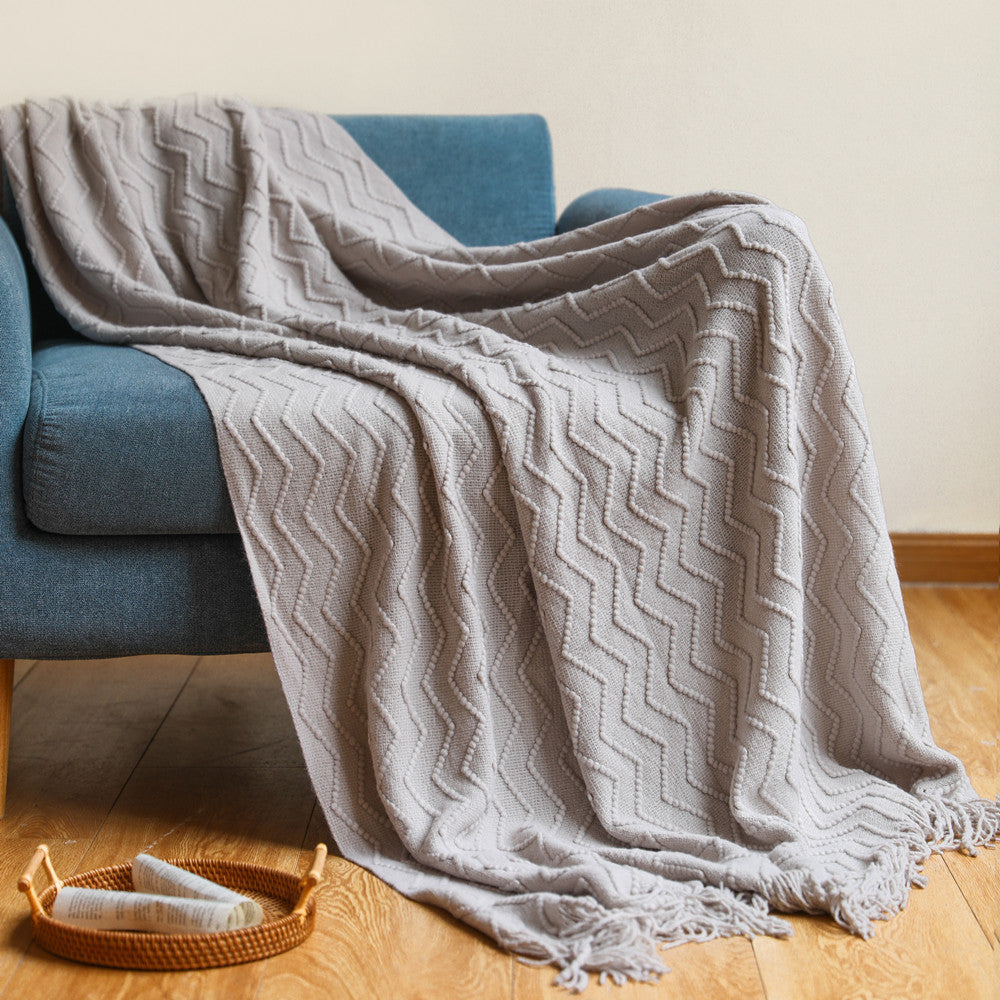 HKM-541267 Cozy Knitted Tassel Blanket for Office and Home Comfort - Yellow, Khaki, Navy, Beige
