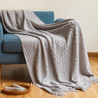 HKM-541267 Cozy Knitted Tassel Blanket for Office and Home Comfort - Yellow, Khaki, Navy, Beige