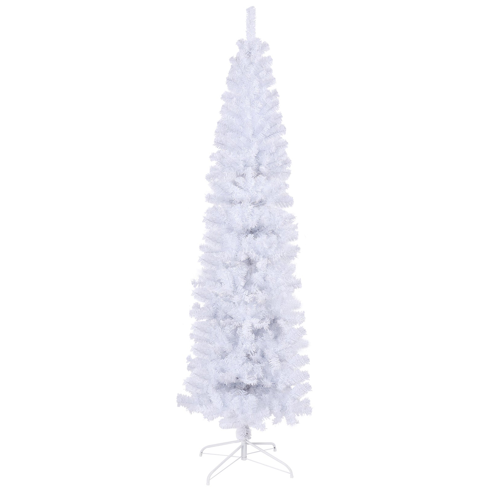 HKM-541331 7.5 Feet White Slender Faux Christmas Tree with Foldable Metal Stand