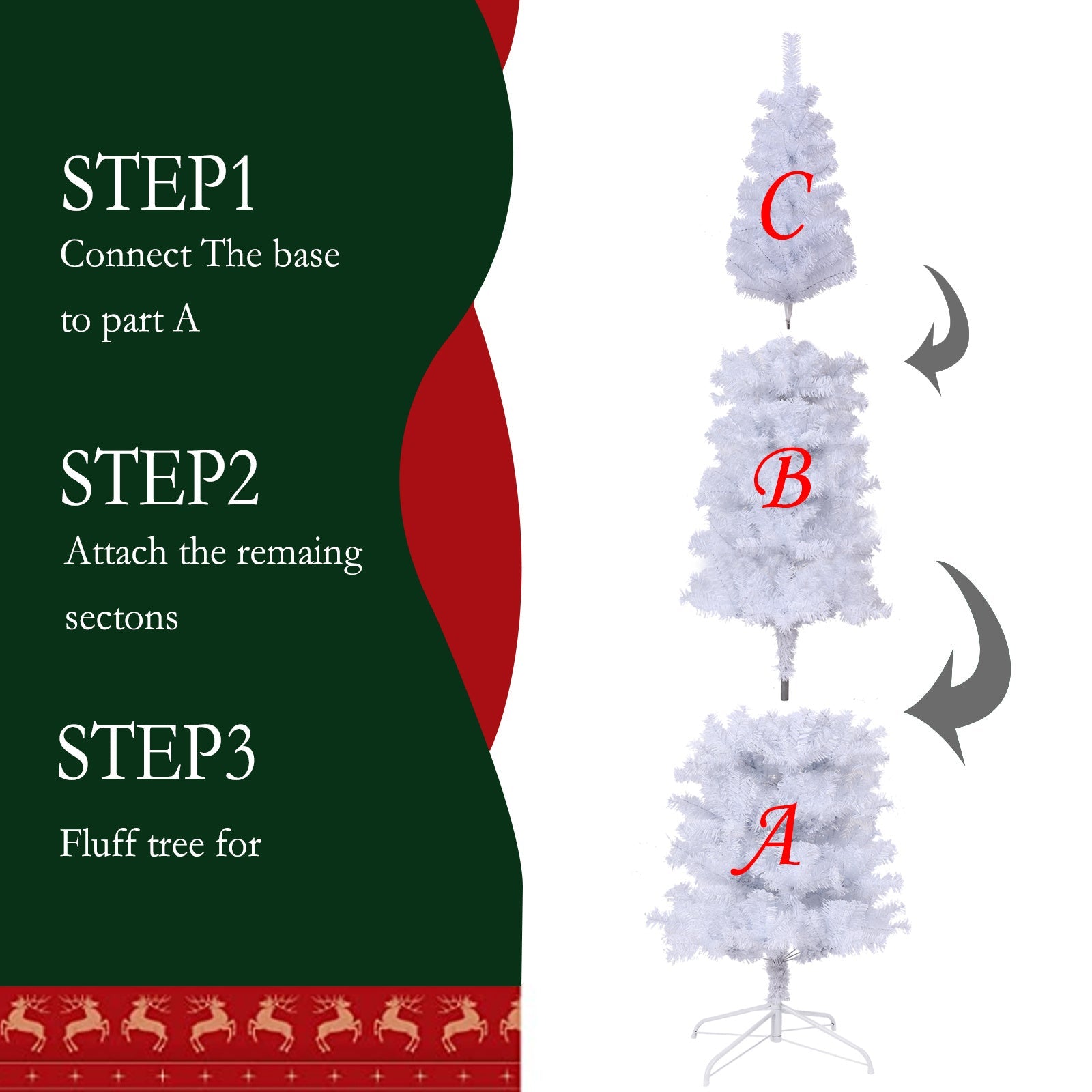HKM-541331 7.5 Feet White Slender Faux Christmas Tree with Foldable Metal Stand
