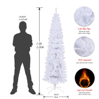 HKM-541331 7.5 Feet White Slender Faux Christmas Tree with Foldable Metal Stand