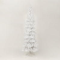 HKM-541331 7.5 Feet White Slender Faux Christmas Tree with Foldable Metal Stand