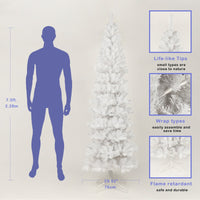 HKM-541331 7.5 Feet White Slender Faux Christmas Tree with Foldable Metal Stand