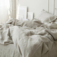 HKM-541523 Nordic Style Linen Bed Linen Set - Solid Color Antibacterial Bedding Collection, Available in Three or Four Pieces