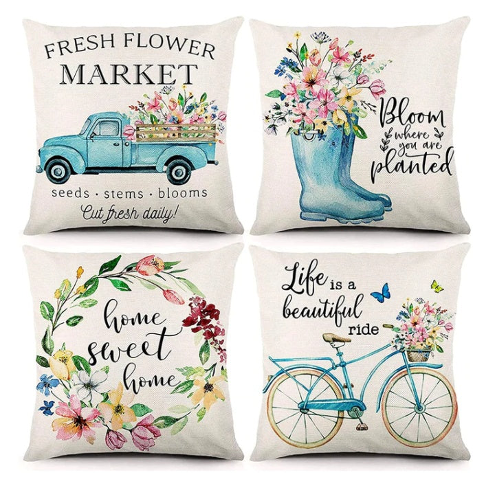 HKM-541587 Modern Minimalist Linen Pillowcase Set - Four 45x45cm Cushion Covers in Landscape Patterns