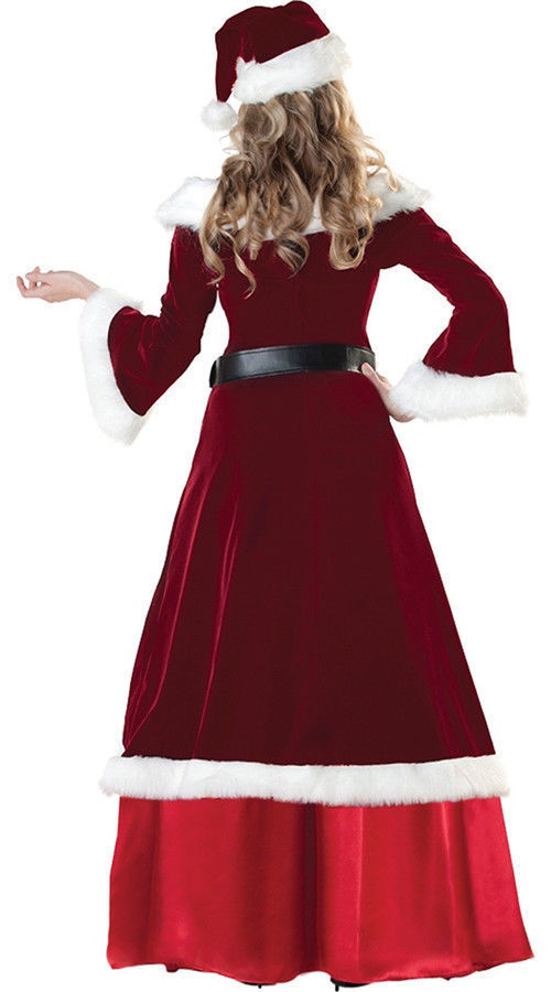 HKM-541651 Santa Couple Costume Set for Christmas - Corduroy Outfit with Wig & Beard - Adult Sizes M to 5XL